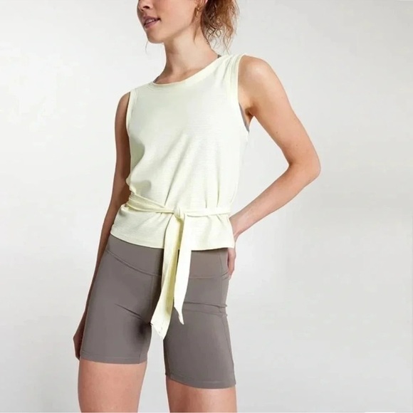 CALIA | Medium Crop Wrap Tie Tank | Pastel Yellow | Active Lounge - Picture 3 of 12